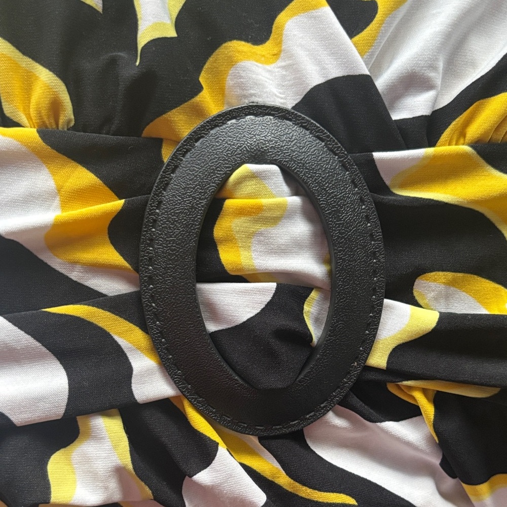 Jon & Anna Yellow Black White Abstract Print V-Neck Midi Dress - Picture 11 of 12